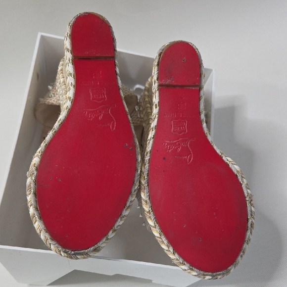 Christian Louboutin Cream Studded Wedges - Picture 10 of 11